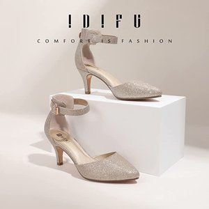 IDIFU Women's D'Orsay Pumps Low Kitten Heels